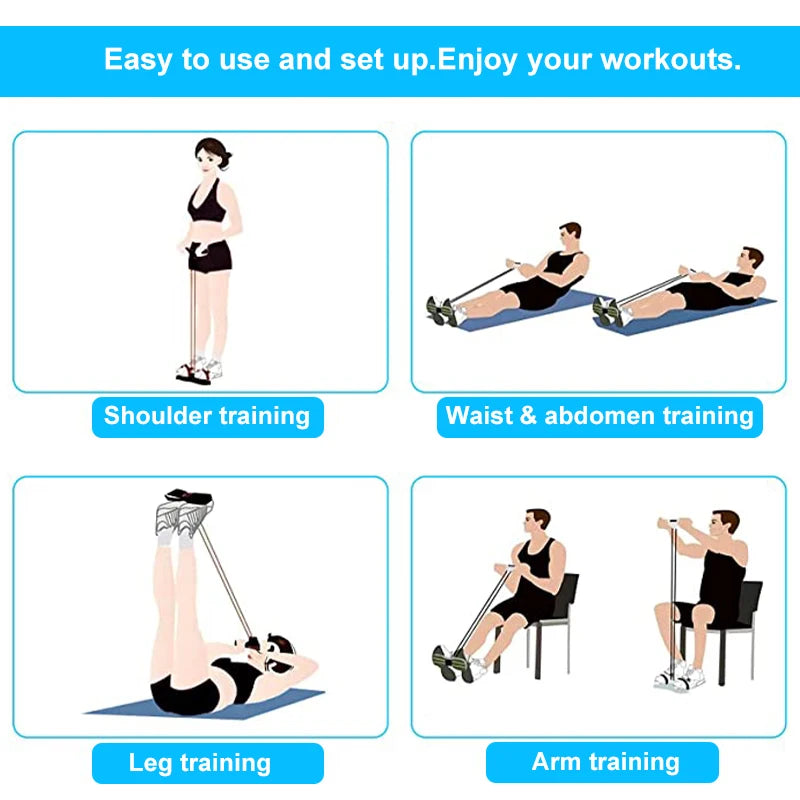 Bandas de resistencia de 4 tubos, polea elástica para yoga, cuerda elástica para entrenamiento de abdomen, cintura y brazos.