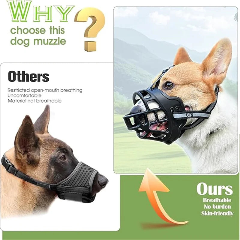 Protector bucal reflectante para perros, bozal cómodo y transpirable tipo cesta contra mordeduras y ladridos, máscara antiladridos para mascotas.