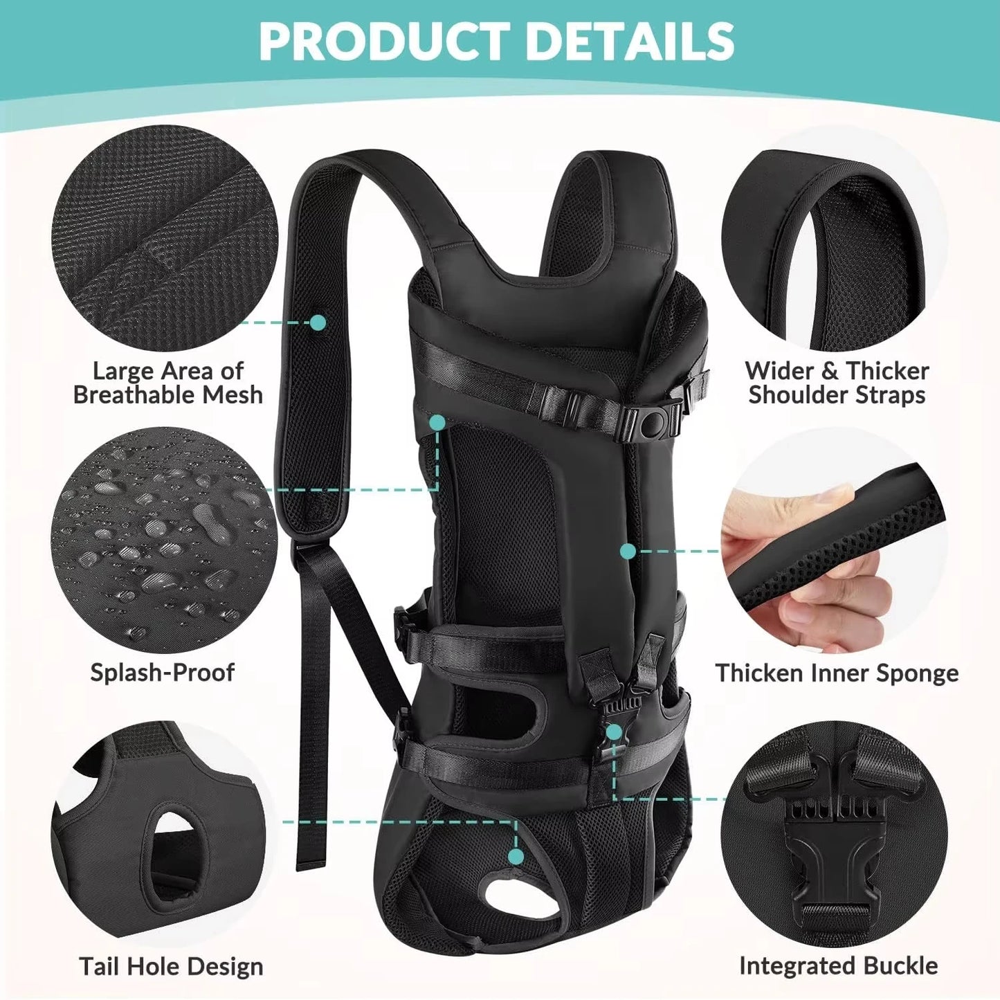 Mochila transportadora para perros, acolchada con esponja gruesa, frontal, portátil, ajustable, manos libres.
