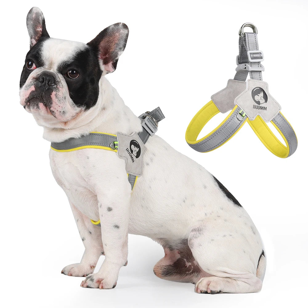 Arnés para perros con correa pectoral, transpirable, de malla, para cuatro estaciones, para pasear perros, tipo silla de montar, collar para perros, suave, reflectante, para la noche, para bulldogs. Artículos para mascotas.