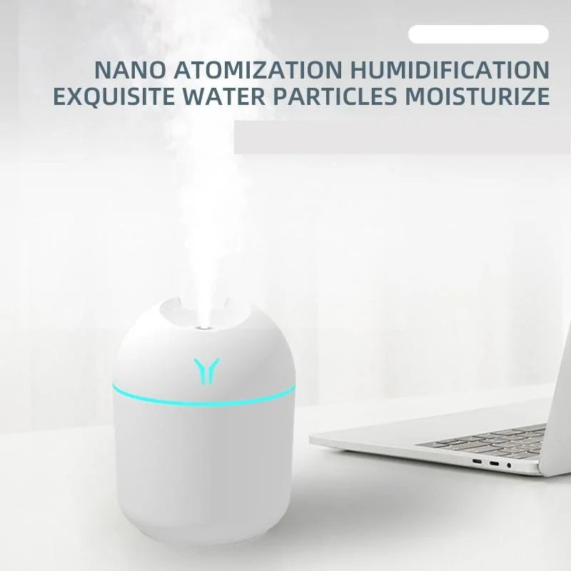 Mini humidificador de aire USB de 250 ml con difusor de aceites esenciales para el hogar y el coche, difusor ultrasónico silencioso con luz LED de colores.