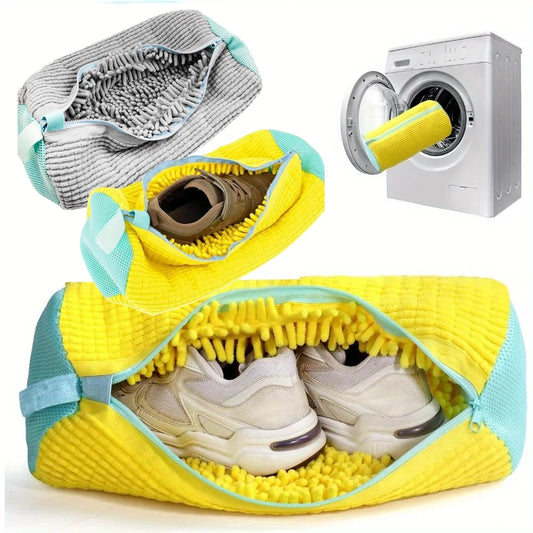 1 bolsa resistente para lavadora de zapatos, apta para todo tipo de calzado (amarilla/gris) con cremallera, ideal para zapatillas deportivas y zapatos casuales.