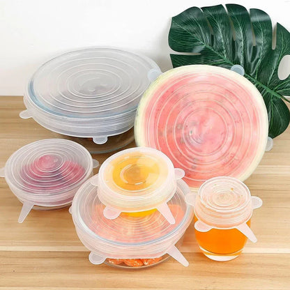 6 tapas elásticas de silicona universales para envases de alimentos, tapas elásticas para tazones, ollas y platos, reutilizables, para conservar la frescura de los alimentos, 6 tamaños.