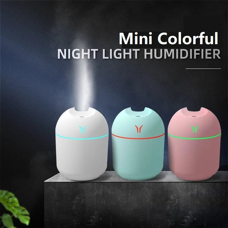 Mini humidificador de aire USB de 250 ml con difusor de aceites esenciales para el hogar y el coche, difusor ultrasónico silencioso con luz LED de colores.