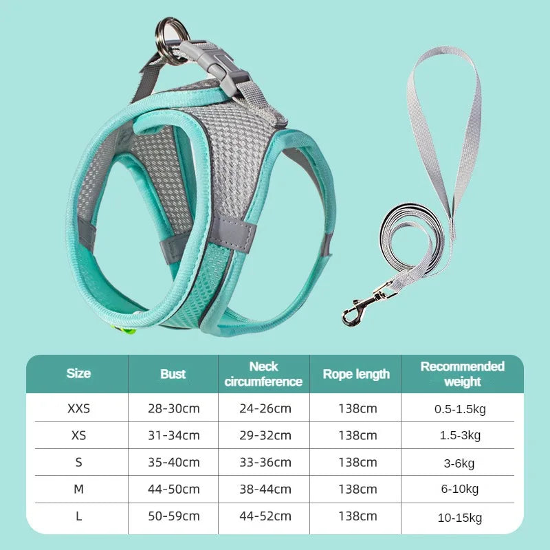 Conjunto de arnés para cachorros, accesorios para perros, arnés ajustable para cachorros y gatos, chaleco para bulldog francés, chihuahua, collar para perros pequeños, correa para mascotas.