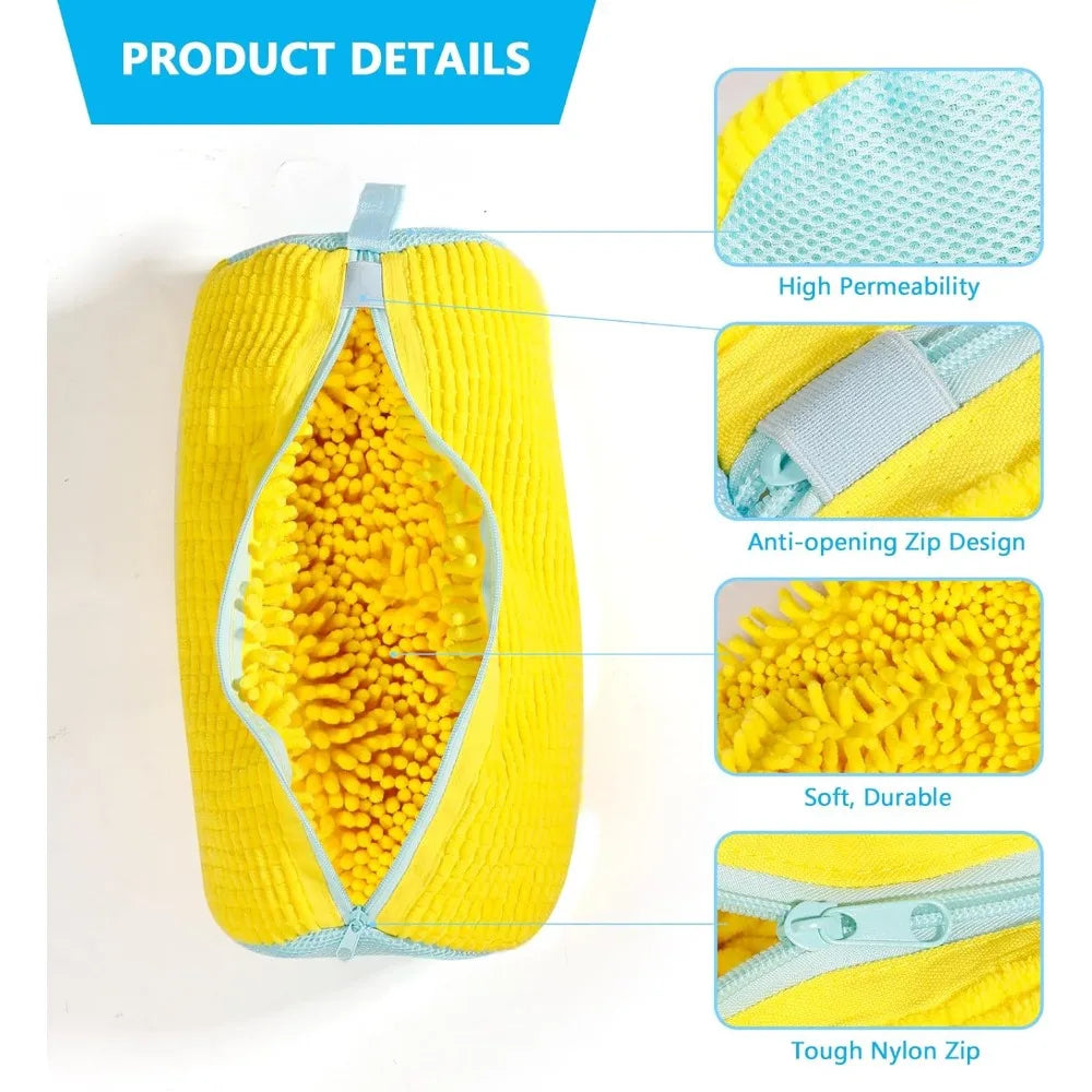 1 bolsa resistente para lavadora de zapatos, apta para todo tipo de calzado (amarilla/gris) con cremallera, ideal para zapatillas deportivas y zapatos casuales.