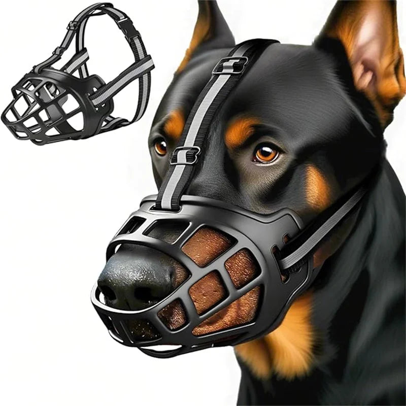Protector bucal reflectante para perros, bozal cómodo y transpirable tipo cesta contra mordeduras y ladridos, máscara antiladridos para mascotas.