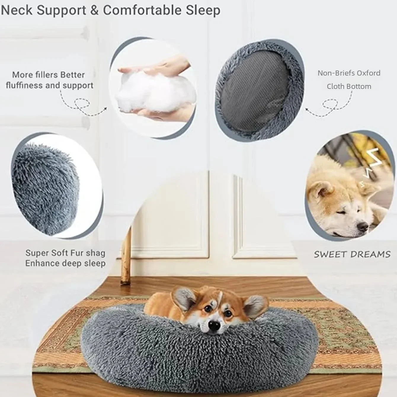 Cama redonda para mascotas de 40-90 cm, 6 tamaños, para perros grandes, cama supersuave para gatos, casa de peluche para perros medianos, casa cálida para dormir en invierno.