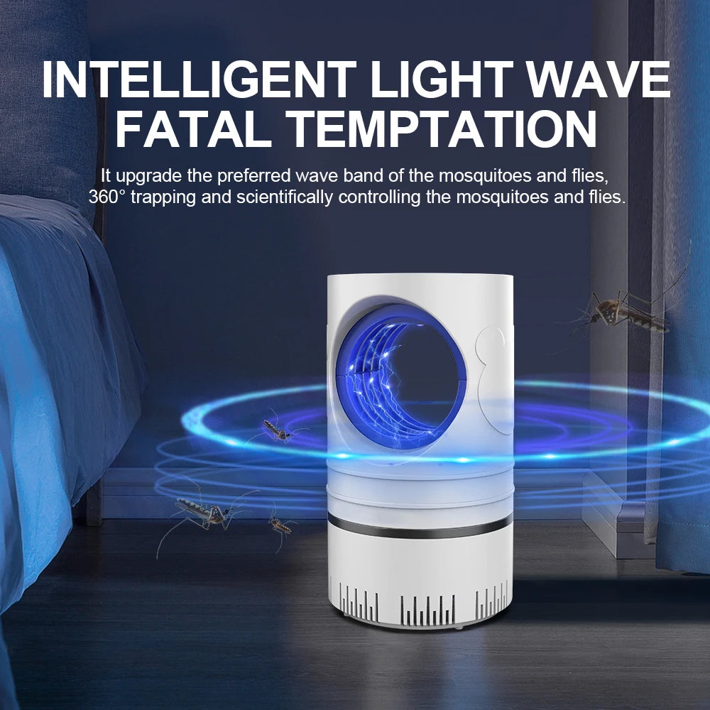 1 unidad de trampa eléctrica para moscas, mosquitos e insectos con luz LED, lámpara de control de plagas pequeñas con fuente de alimentación USB y adaptador.