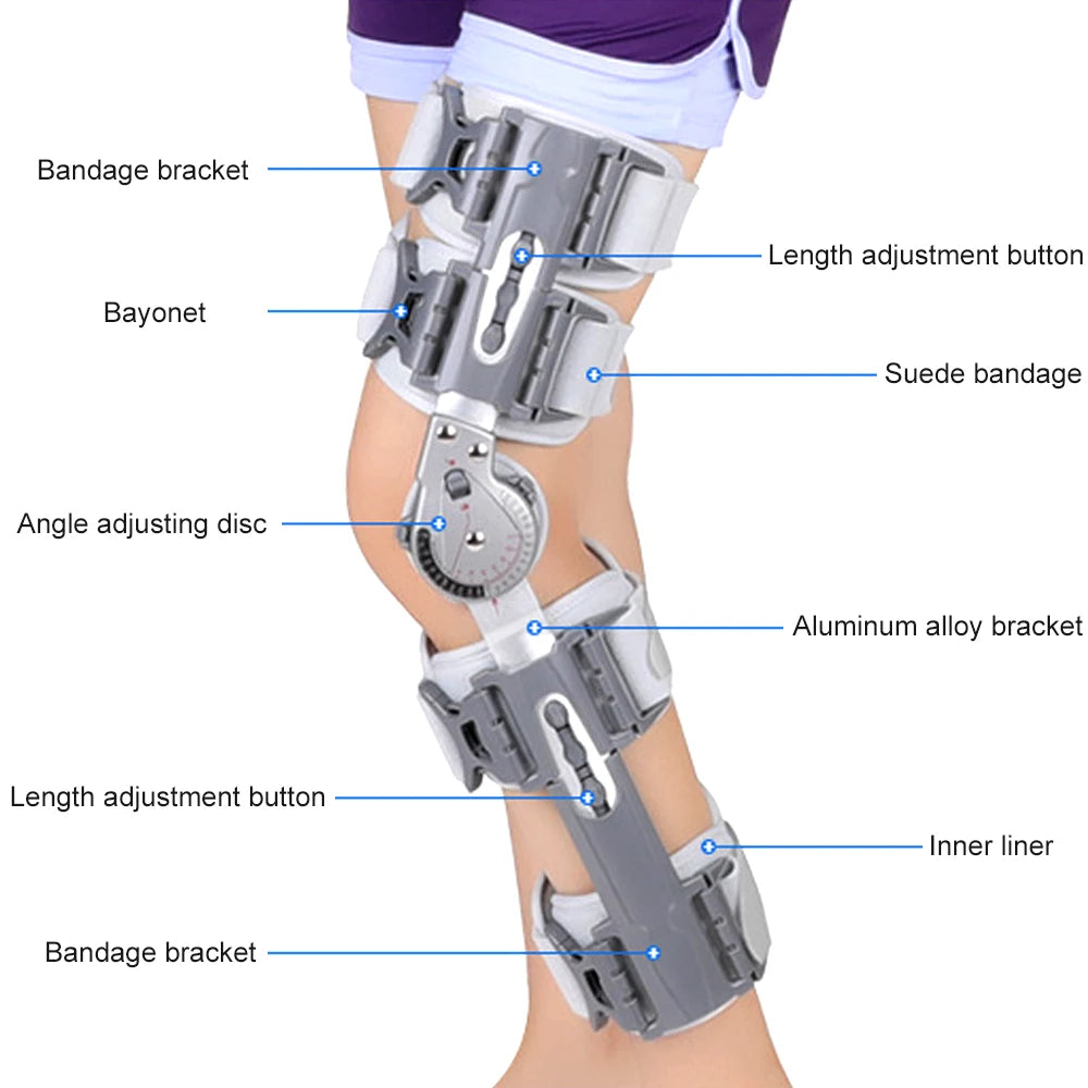 Rodillera articulada con rango de movimiento, rodillera postoperatoria para estabilización y recuperación, para lesiones de LCA, LCM y LCP, soporte ortopédico ajustable para la pierna.