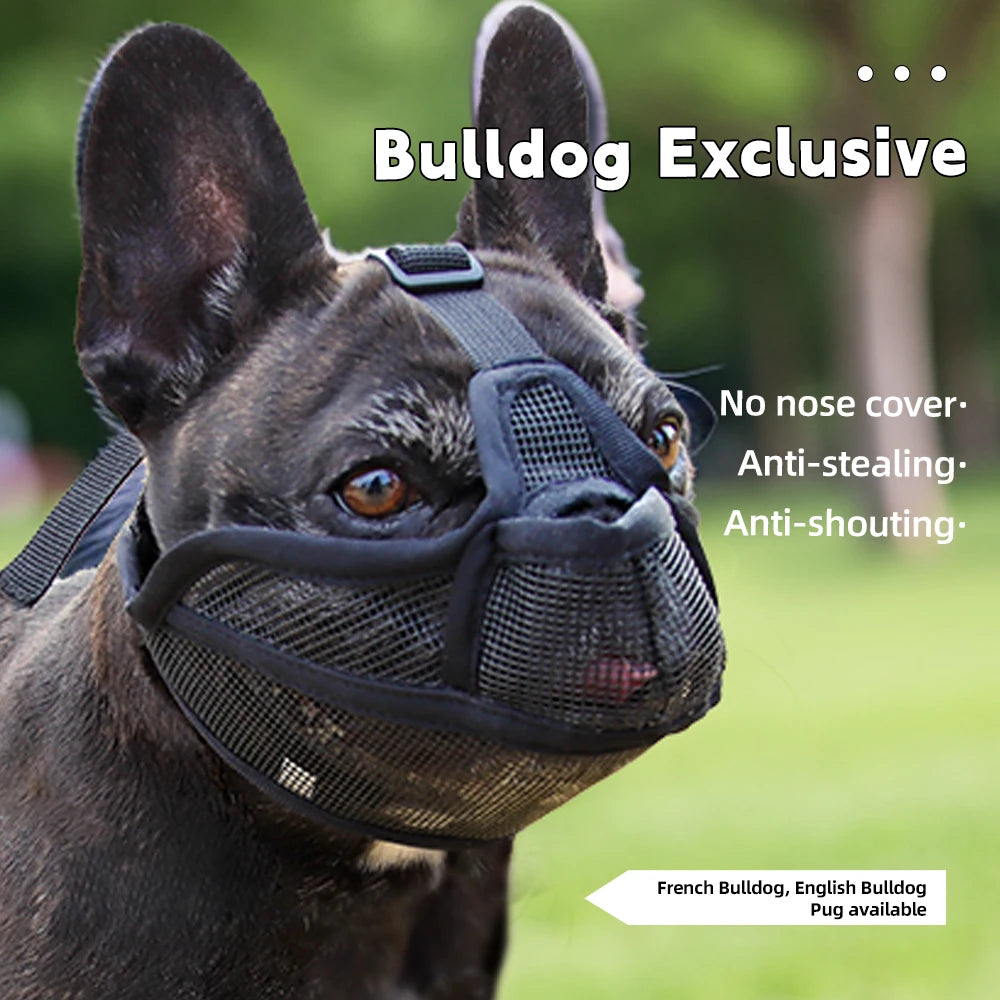 Bozal para perros de hocico corto que previene los ladridos de los bulldogs franceses. Bozal transpirable que previene la ingestión accidental. Productos para mascotas.