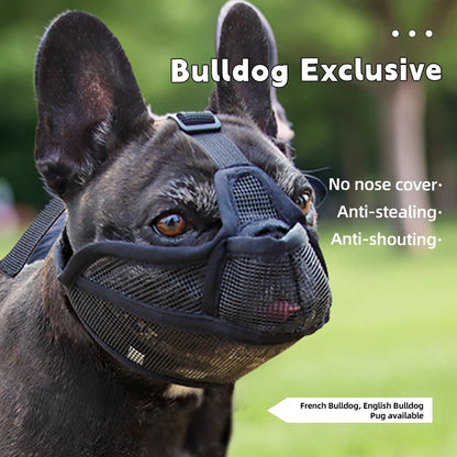 Bozal para perros de hocico corto que previene los ladridos de los bulldogs franceses. Bozal transpirable que previene la ingestión accidental. Productos para mascotas.