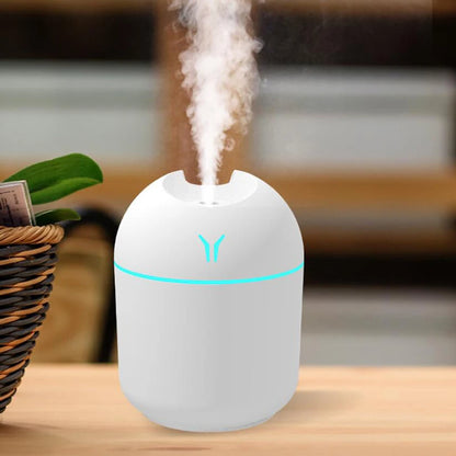 Mini humidificador de aire USB de 250 ml con difusor de aceites esenciales para el hogar y el coche, difusor ultrasónico silencioso con luz LED de colores.