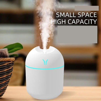 Mini humidificador de aire USB de 250 ml con difusor de aceites esenciales para el hogar y el coche, difusor ultrasónico silencioso con luz LED de colores.