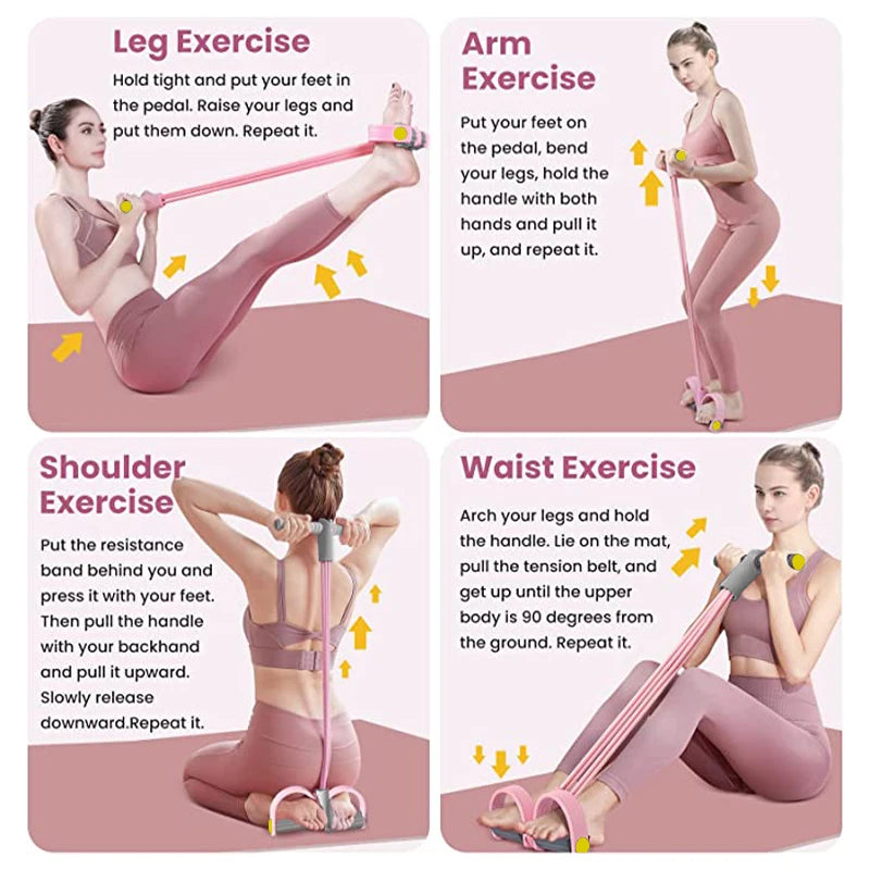 Bandas de resistencia de 4 tubos, polea elástica para yoga, cuerda elástica para entrenamiento de abdomen, cintura y brazos.