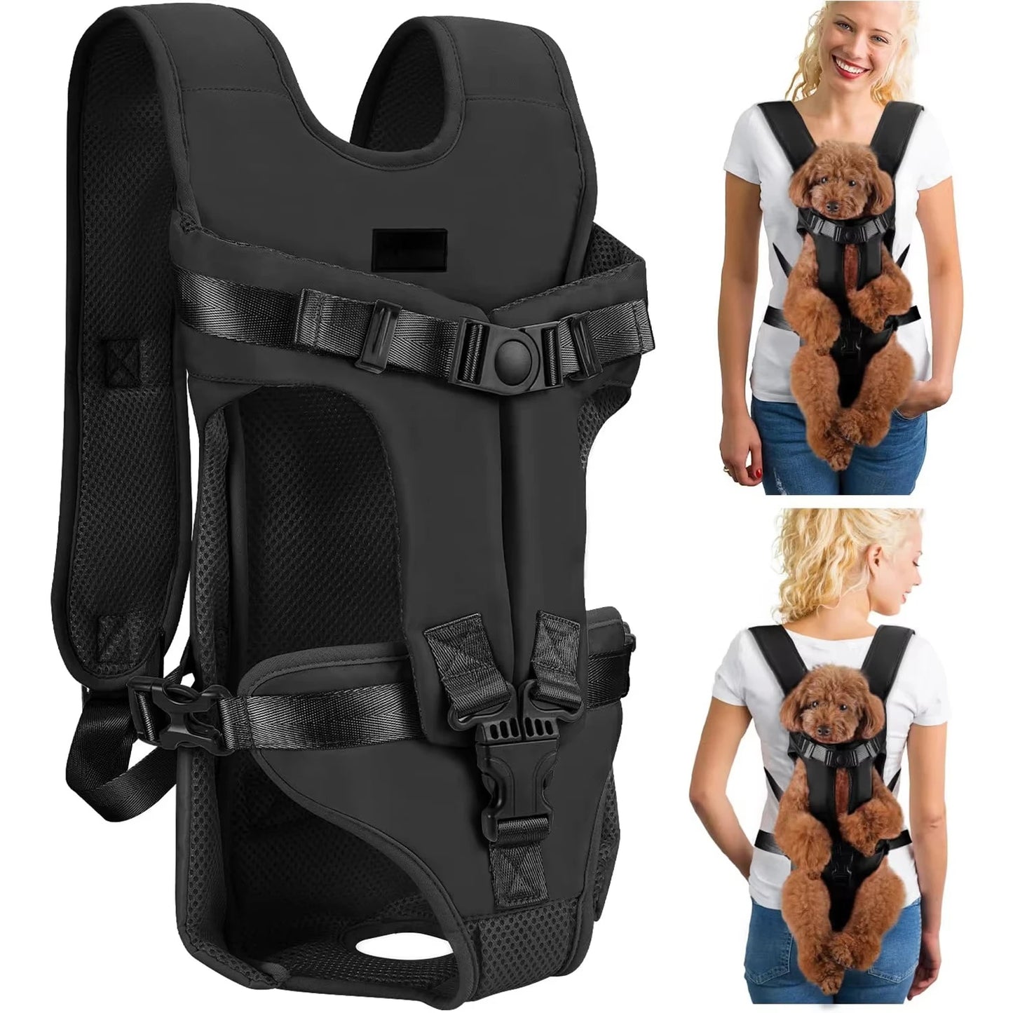 Mochila transportadora para perros, acolchada con esponja gruesa, frontal, portátil, ajustable, manos libres.