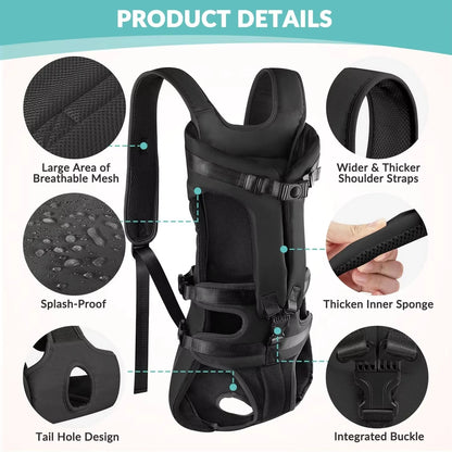 Mochila transportadora para perros, acolchada con esponja gruesa, frontal, portátil, ajustable, manos libres.