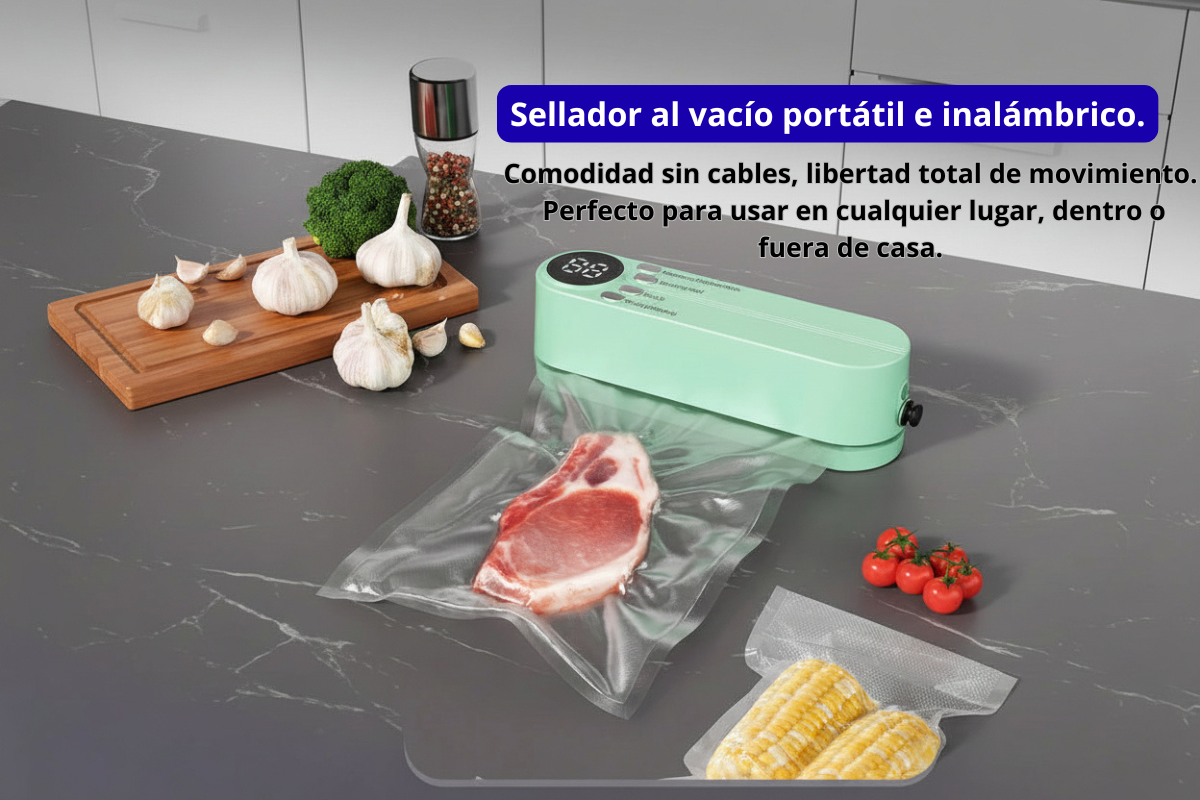 Mini máquina de sellado al vacío inalámbrica totalmente automática con carga, pequeña y portátil para el hogar, para envasar alimentos en plástico.