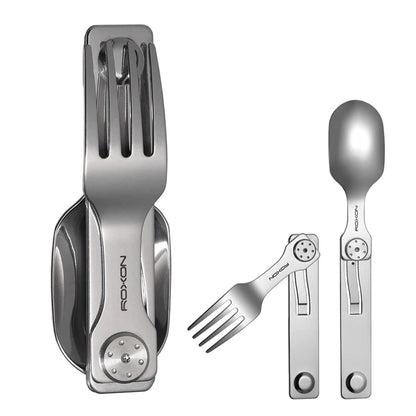 Juego de cubiertos para camping ROXON 3 en 1: cuchillo, tenedor y cuchara de acero inoxidable, portátil y desmontable.