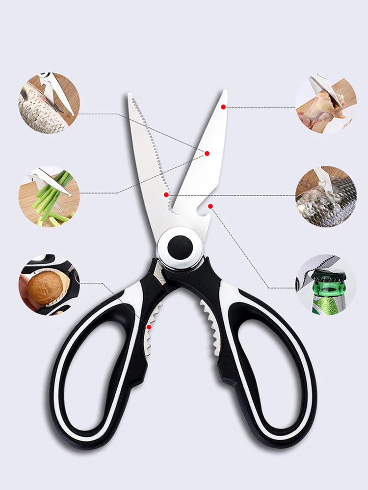 Tijeras de cocina multifuncionales Tijeras para el hogar para matar pescado, cortar verduras, asar, asar, cortar huesos Tijeras de acero inoxidable